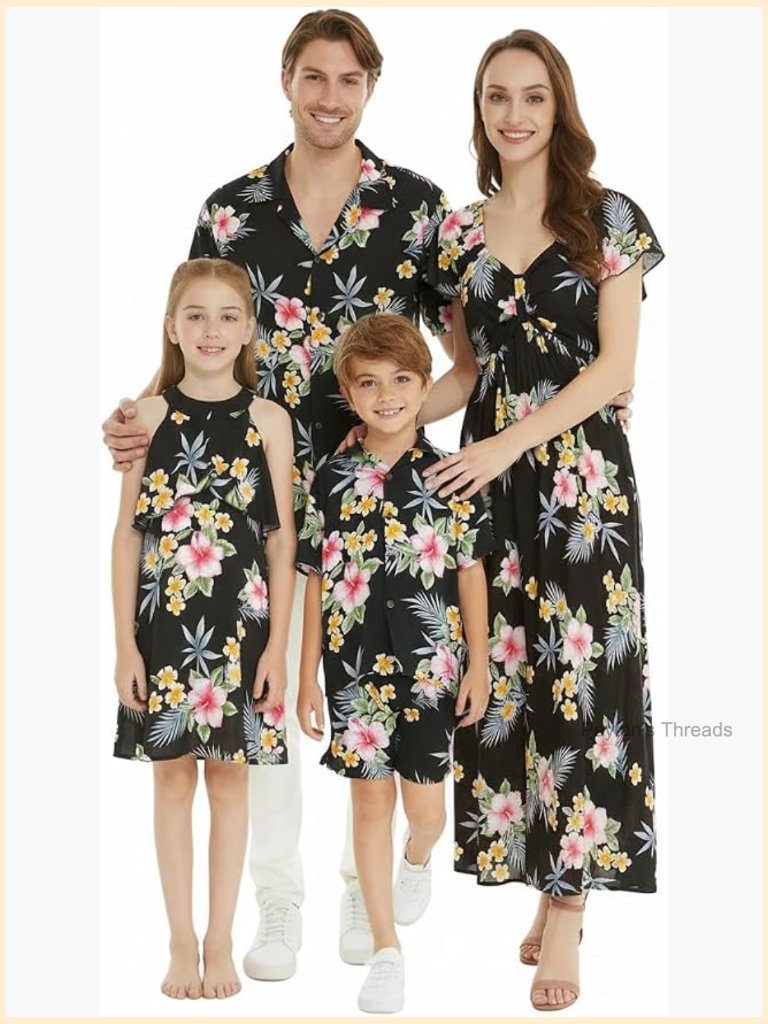 Matching Family Hawaiian Luau Maxi Dress In Hibiscus Black